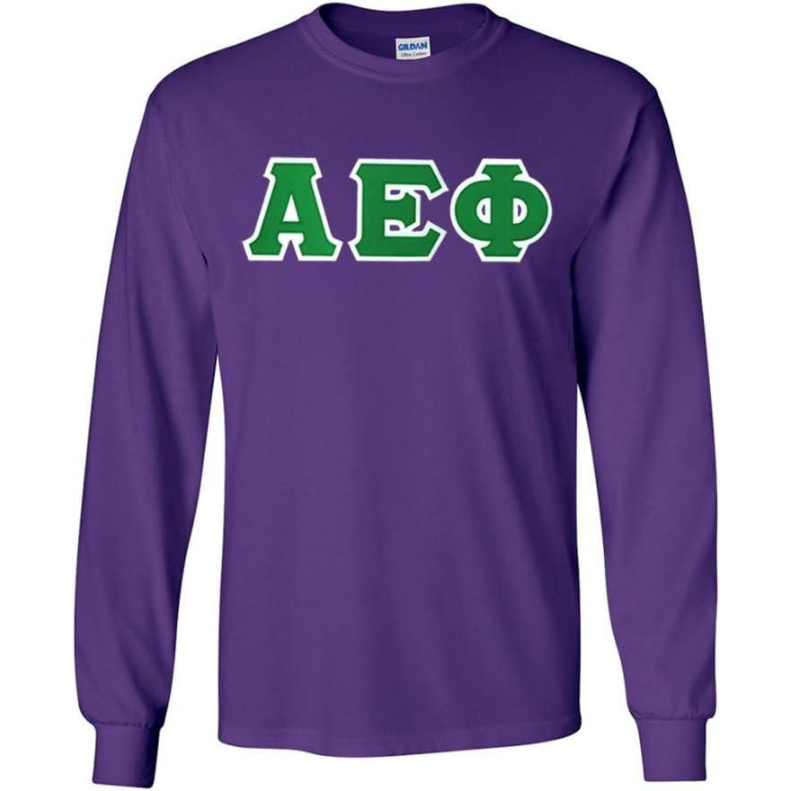 imageGreekgear Alpha Epsilon Phi Lettered Long Sleeve TeePurple