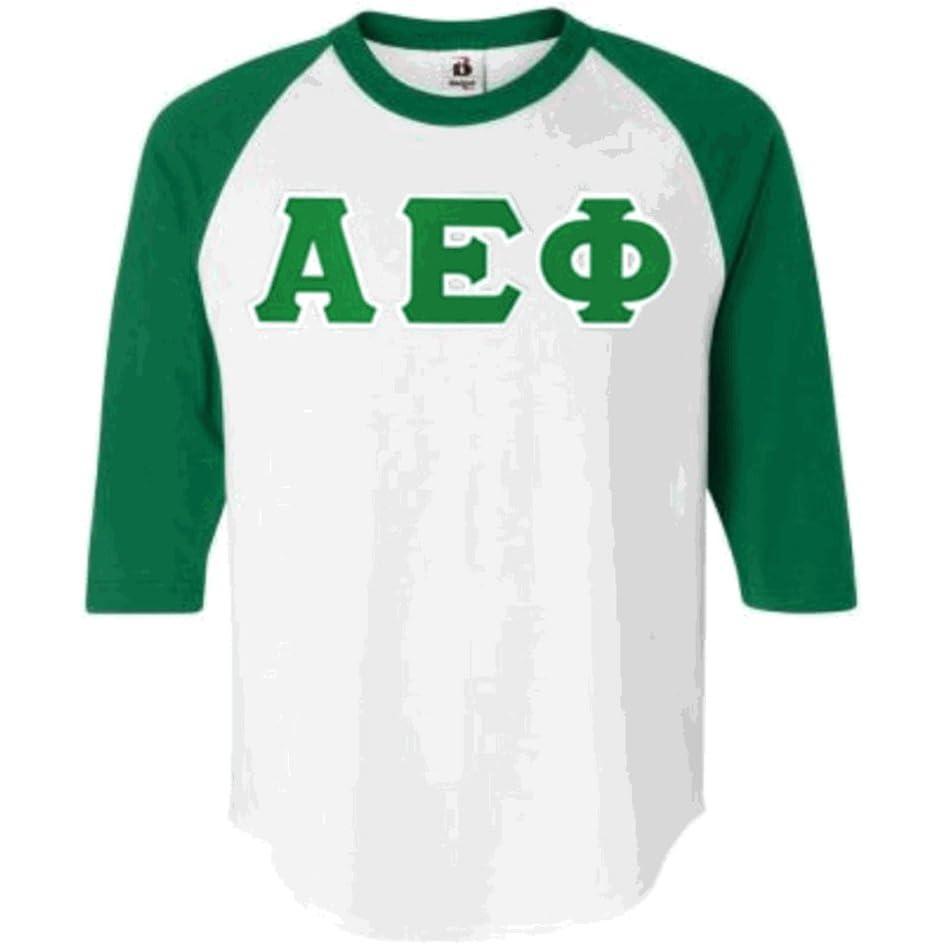 imageGreekgear Alpha Epsilon Phi Lettered Raglan ShirtWhite WKelly Green