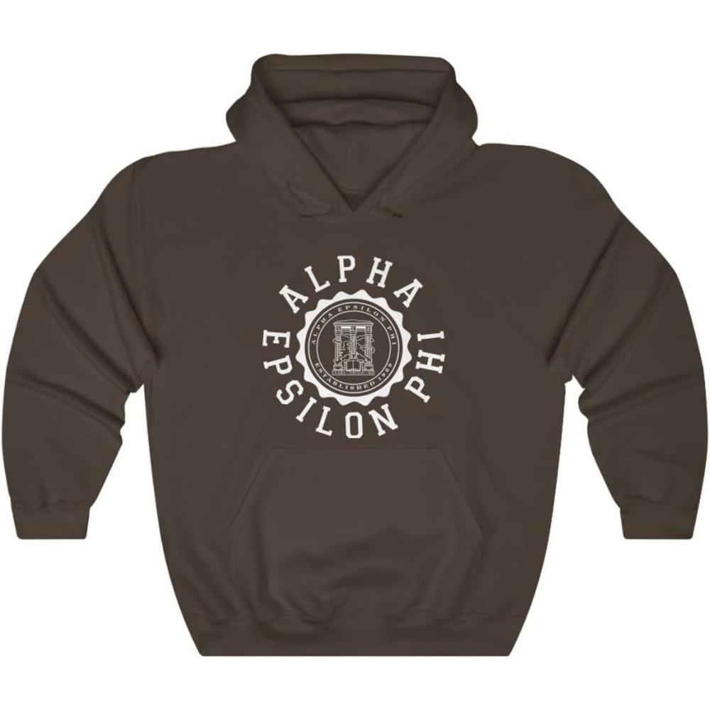 imageGreekgear Alpha Epsilon Phi Unisex College Seal HoodieDark Chocolate