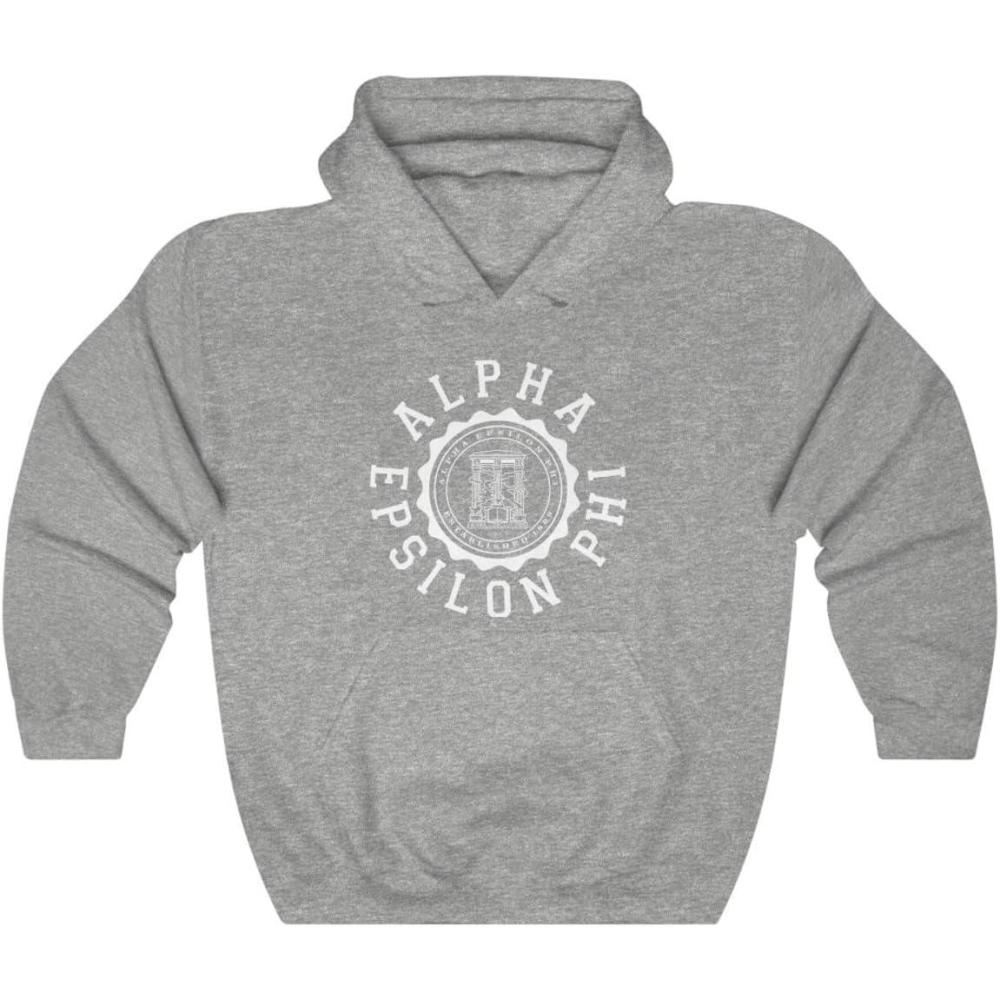 imageGreekgear Alpha Epsilon Phi Unisex College Seal HoodieSport Grey