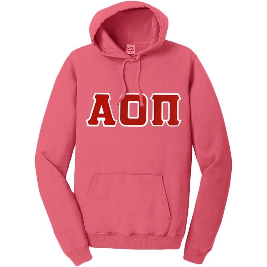 imageGreekgear Alpha Omicron PI AOII PigmentDyed Lettered Hooded SweatshirtFruit Punch