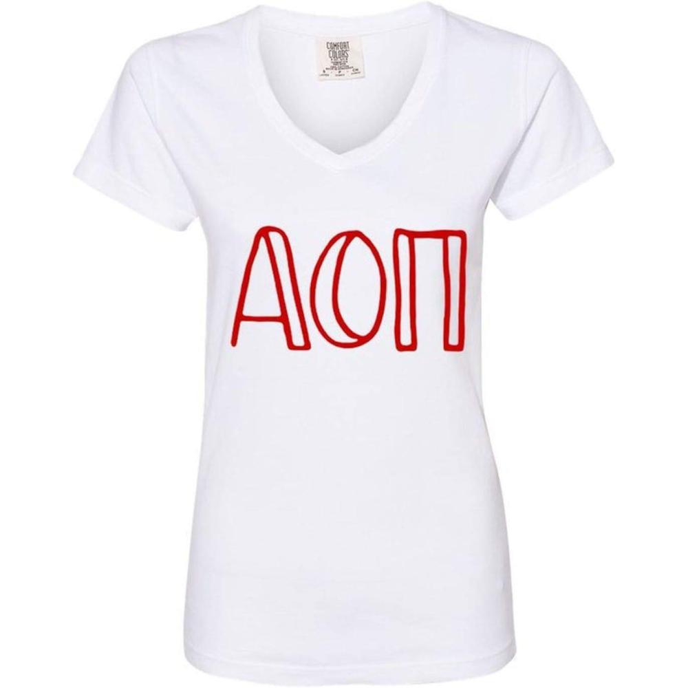 imageGreekgear Alpha Omicron Pi AOII VNeck TShirtWhite