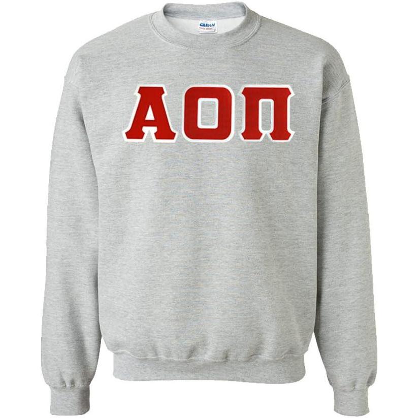 imageGreekgear Alpha Omicron Pi Lettered CrewneckSports Grey