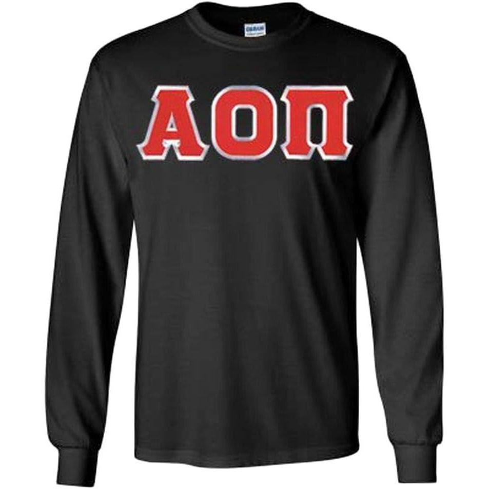 imageGreekgear Alpha Omicron Pi Lettered Long Sleeve TeeBlack