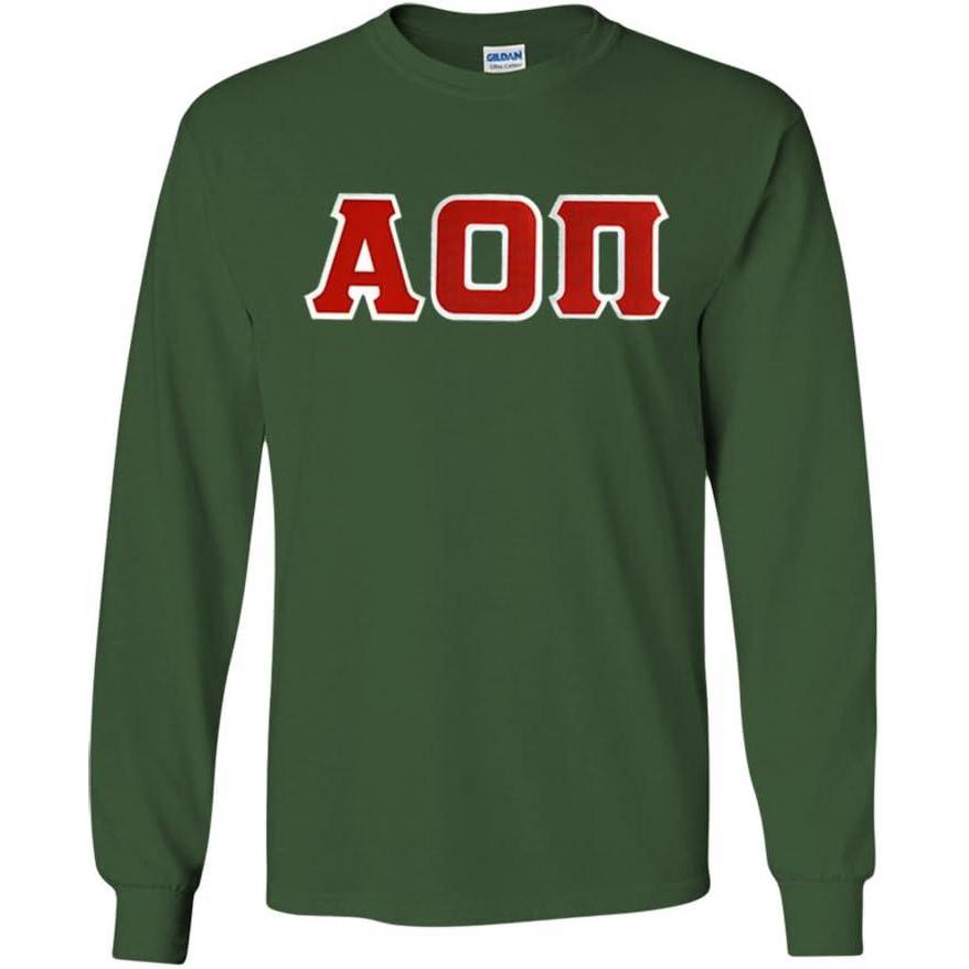 imageGreekgear Alpha Omicron Pi Lettered Long Sleeve TeeForest Green