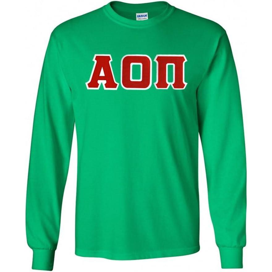 imageGreekgear Alpha Omicron Pi Lettered Long Sleeve TeeIrish Green