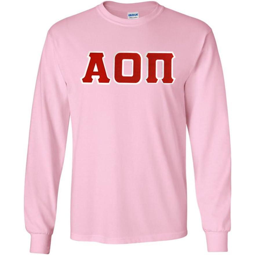 imageGreekgear Alpha Omicron Pi Lettered Long Sleeve TeeLight Pink