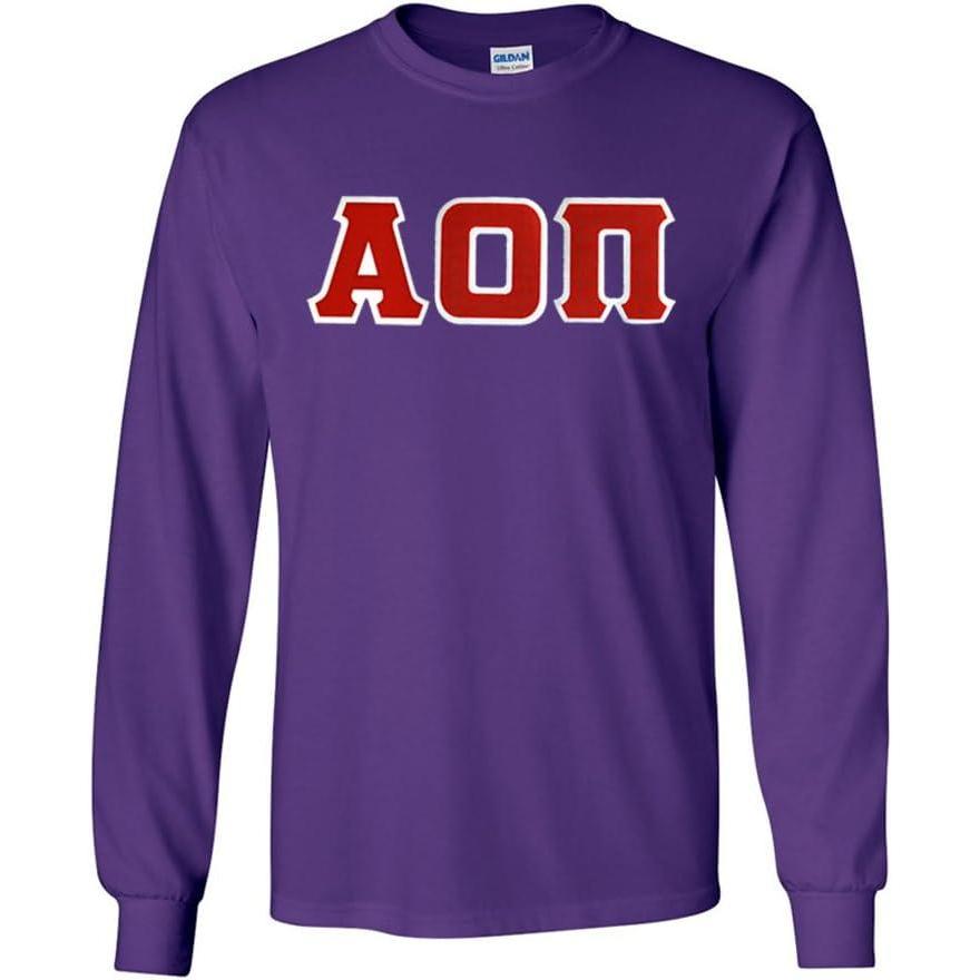 imageGreekgear Alpha Omicron Pi Lettered Long Sleeve TeePurple