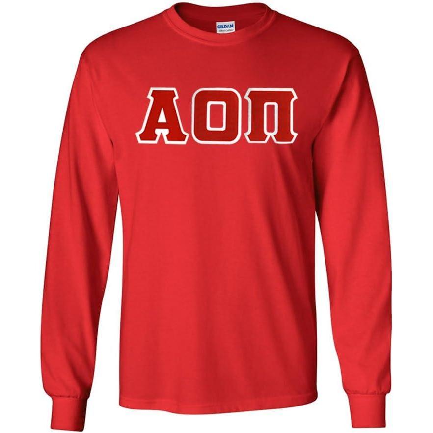 imageGreekgear Alpha Omicron Pi Lettered Long Sleeve TeeRed