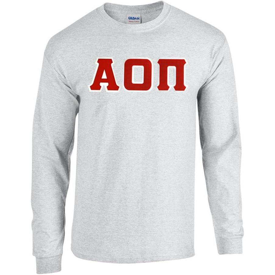 imageGreekgear Alpha Omicron Pi Lettered Long Sleeve TeeSports Grey