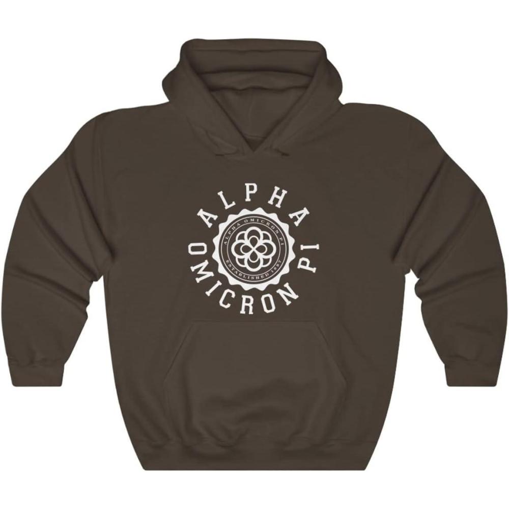 imageGreekgear Alpha Omicron Pi Unisex College Seal HoodieDark Chocolate