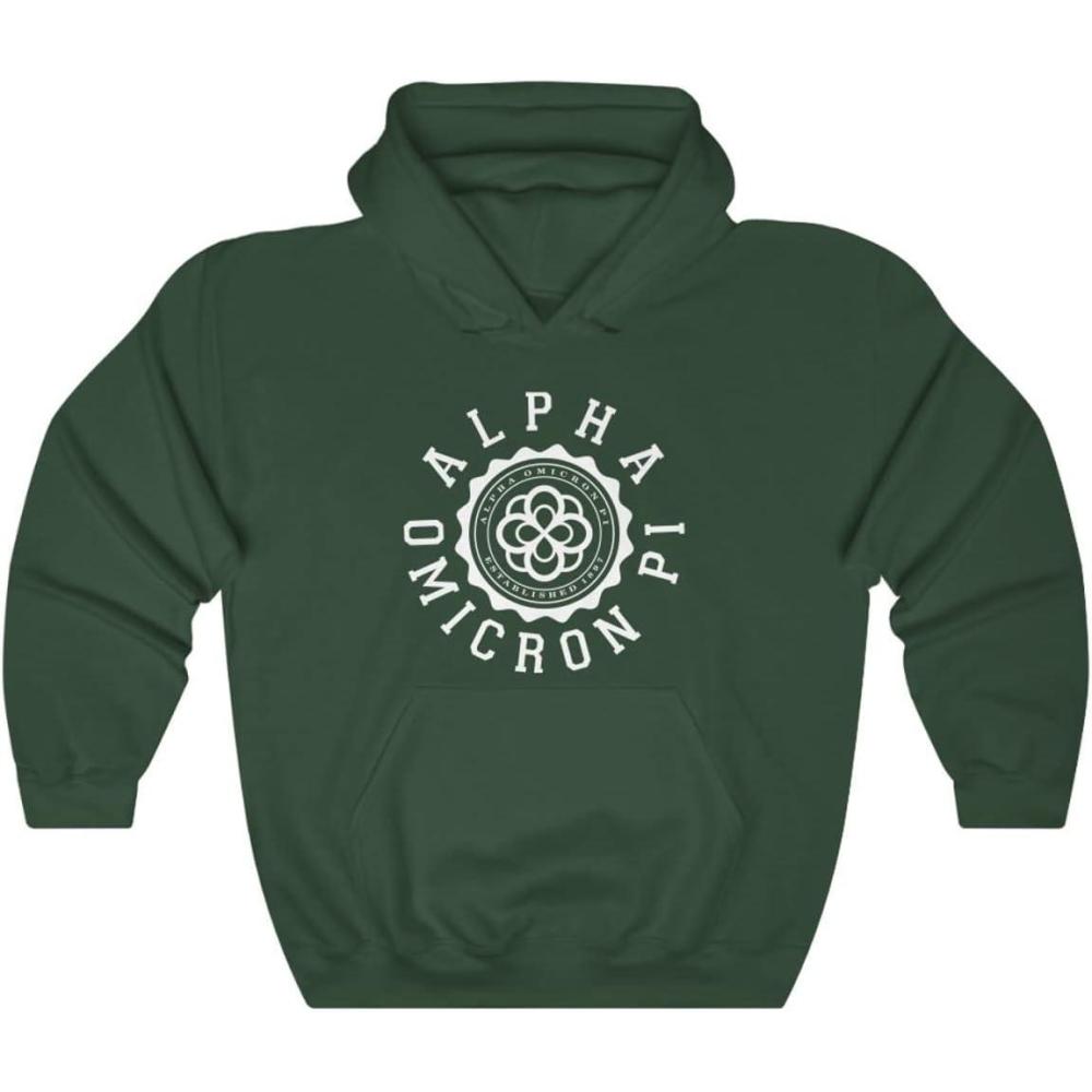 imageGreekgear Alpha Omicron Pi Unisex College Seal HoodieForest Green
