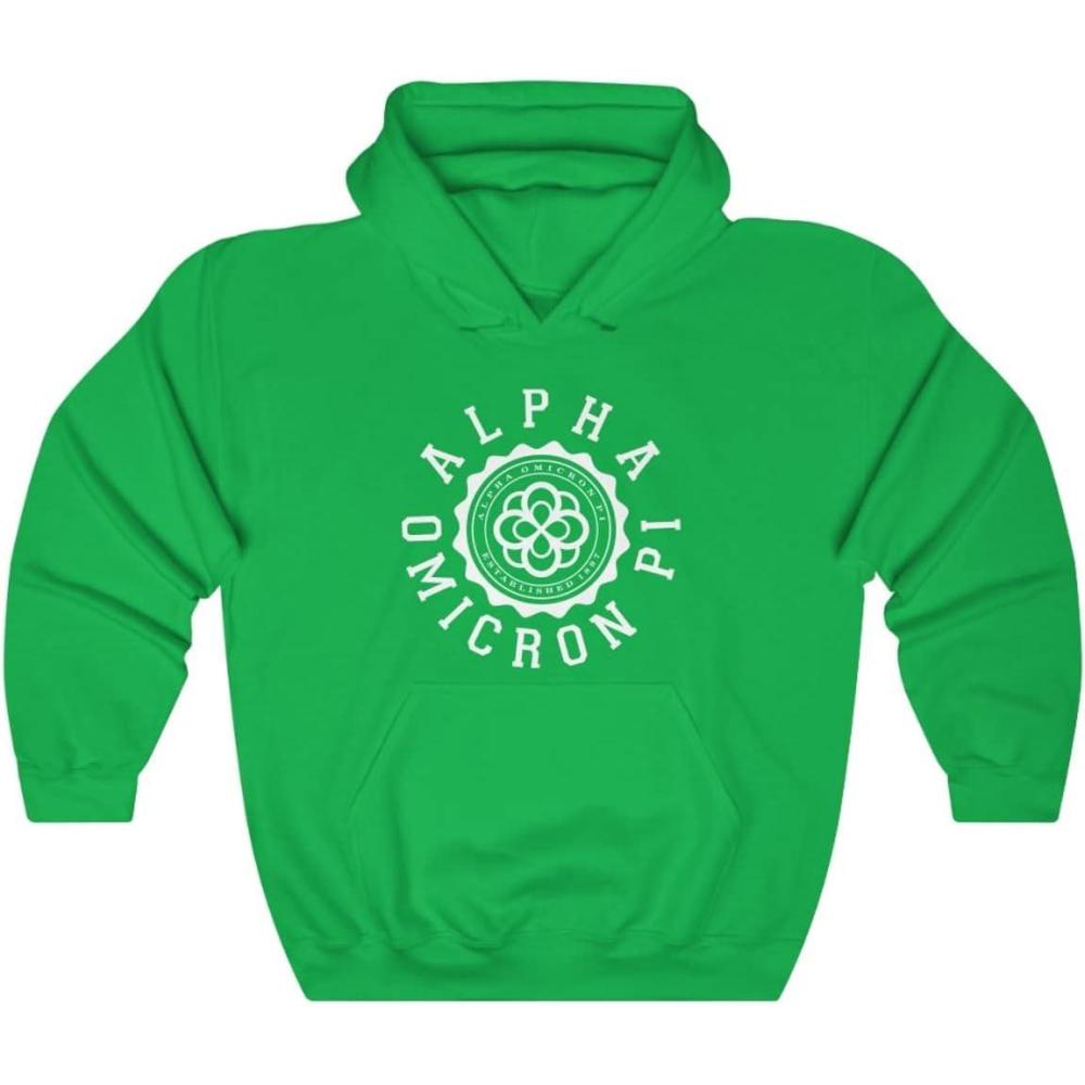 imageGreekgear Alpha Omicron Pi Unisex College Seal HoodieIrish Green