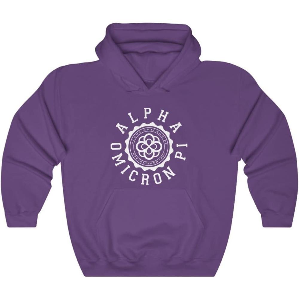 imageGreekgear Alpha Omicron Pi Unisex College Seal HoodiePurple
