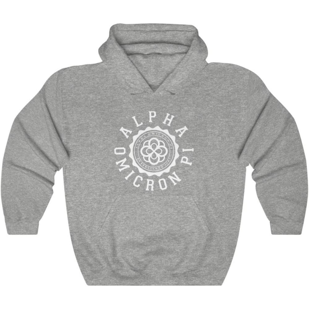 imageGreekgear Alpha Omicron Pi Unisex College Seal HoodieSport Grey