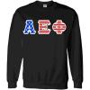 Alpha Epsilon Phi Greek Letter American Flag Crewneck(Black)