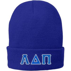Alpha Delta PI Big Greek Lettered Knit Cap(Royal Blue W/Royal Blue/White Thread Color)
