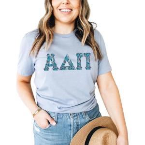 Alpha Delta Pi Lettered Greek Short Sleeve T-Shirt(Ice Blue)