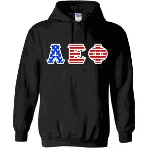 Alpha Epsilon Phi Greek Letter American Flag Hoodie(Black)