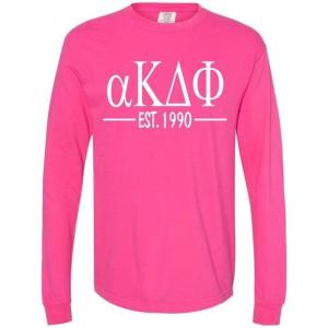 Alpha Kappa Delta Phi Custom Greek Lettered Long Sleeve T-Shirt(Neon Pink)
