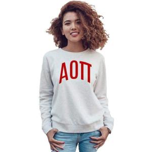 Alpha Omicron Pi AOII Arched Greek Lettered Crewneck Sweatshirt(Light Grey)