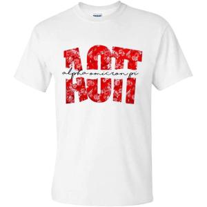 Alpha Omicron Pi Floral Big Lettered T-Shirt(White)