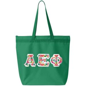 Greekgear Alpha Epsilon Phi Custom Satin Stitch Tote Bag(Kelly Green)