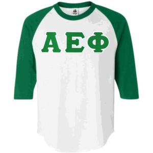 Greekgear Alpha Epsilon Phi Lettered Raglan Shirt(White W/Kelly Green)