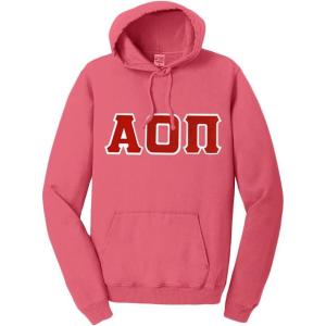Greekgear Alpha Omicron PI AOII Pigment-Dyed Lettered Hooded Sweatshirt(Fruit Punch)