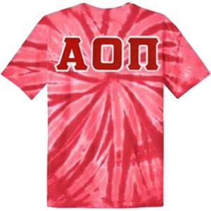 Greekgear Alpha Omicron Pi AOII Lettered Tie-Dye T-Shirts(Red)