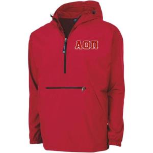 Greekgear Alpha Omicron Pi AOII Tackle Twill Lettered Pack N Go Pullover(Red)