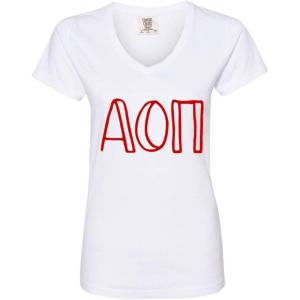 Greekgear Alpha Omicron Pi AOII V-Neck T-Shirt(White)