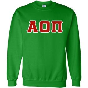 Greekgear Alpha Omicron Pi Lettered Crewneck(Irish Green)