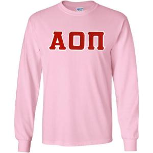 Greekgear Alpha Omicron Pi Lettered Long Sleeve Tee(Light Pink)