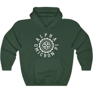 Greekgear Alpha Omicron Pi Unisex College Seal Hoodie(Forest Green)