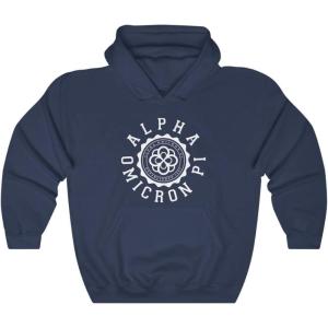 Greekgear Alpha Omicron Pi Unisex College Seal Hoodie(Navy)