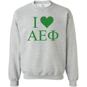 I Love Alpha Epsilon Phi Crewneck Sweatshirt(Light Grey)