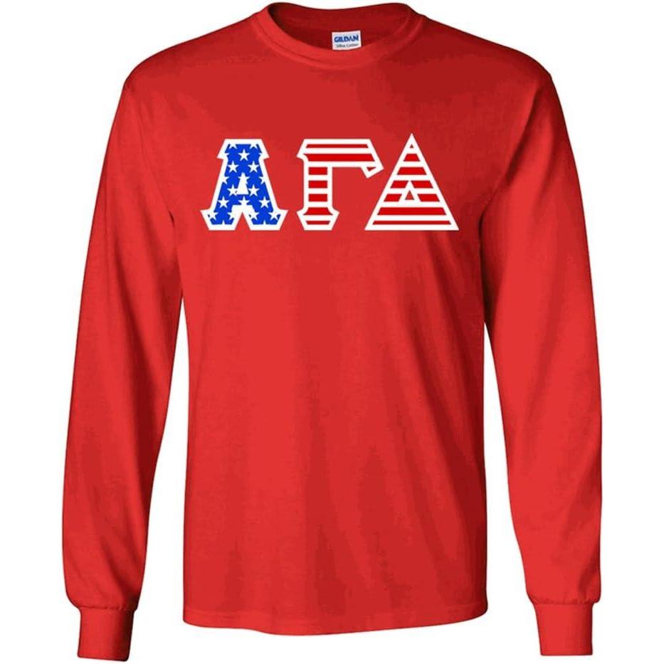imageAlpha Gamma Delta Greek Letter American Flag Long Sleeve TeeRed