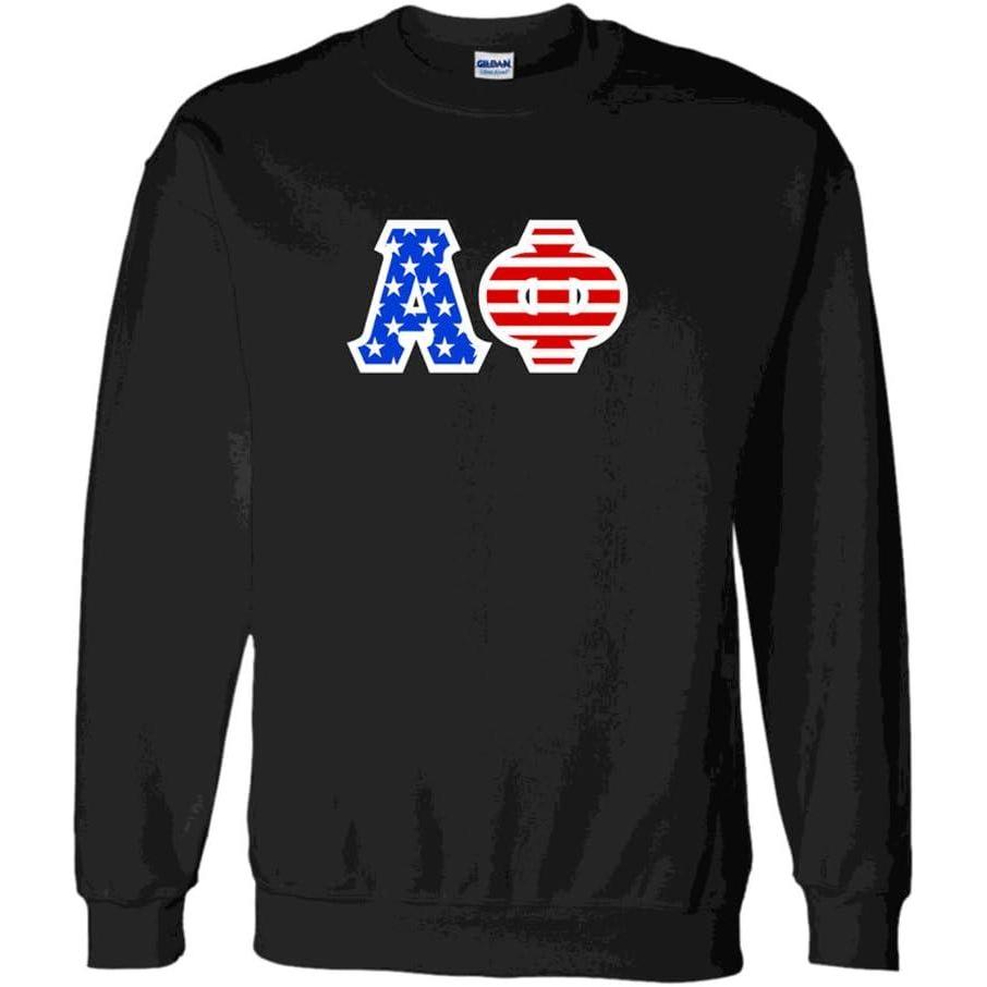 imageAlpha Phi Greek Letter American Flag CrewneckBlack
