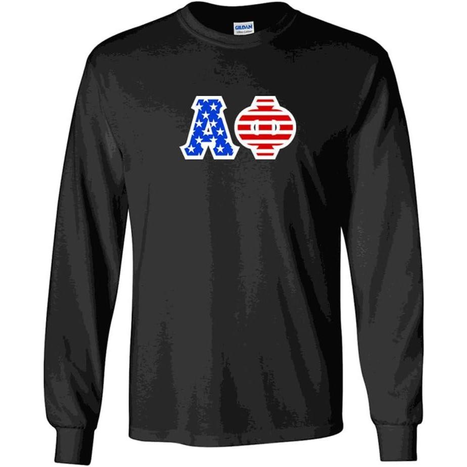 imageAlpha Phi Greek Letter American Flag Long Sleeve TeeBlack