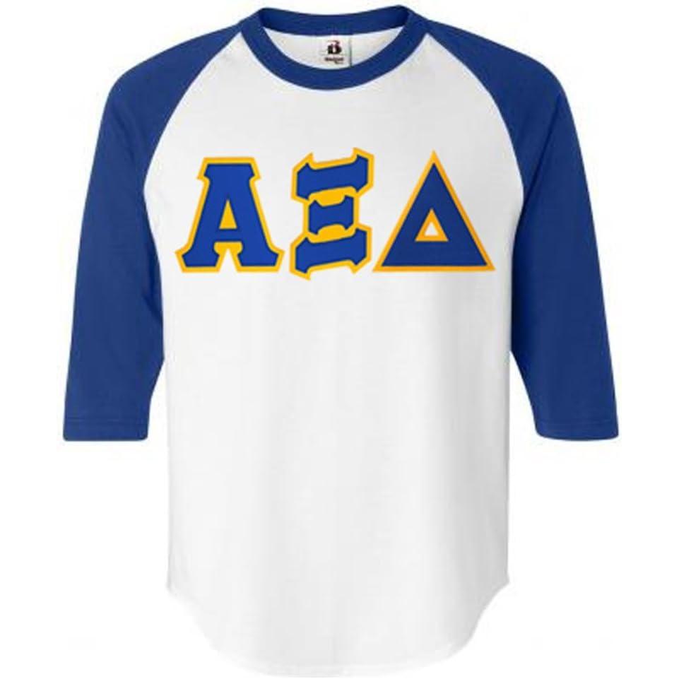 imageAlpha Xi Delta Lettered Raglan ShirtWhite WRoyal Blue