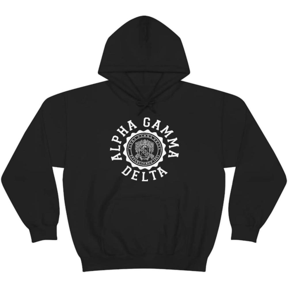 imageGreekgear Alpha Gamma Delta Unisex College Seal HoodieBlack