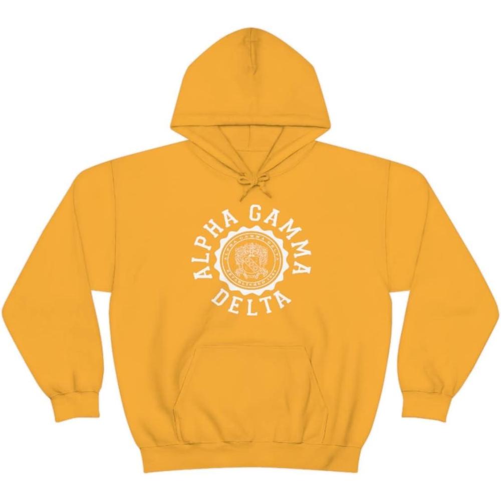 imageGreekgear Alpha Gamma Delta Unisex College Seal HoodieGold