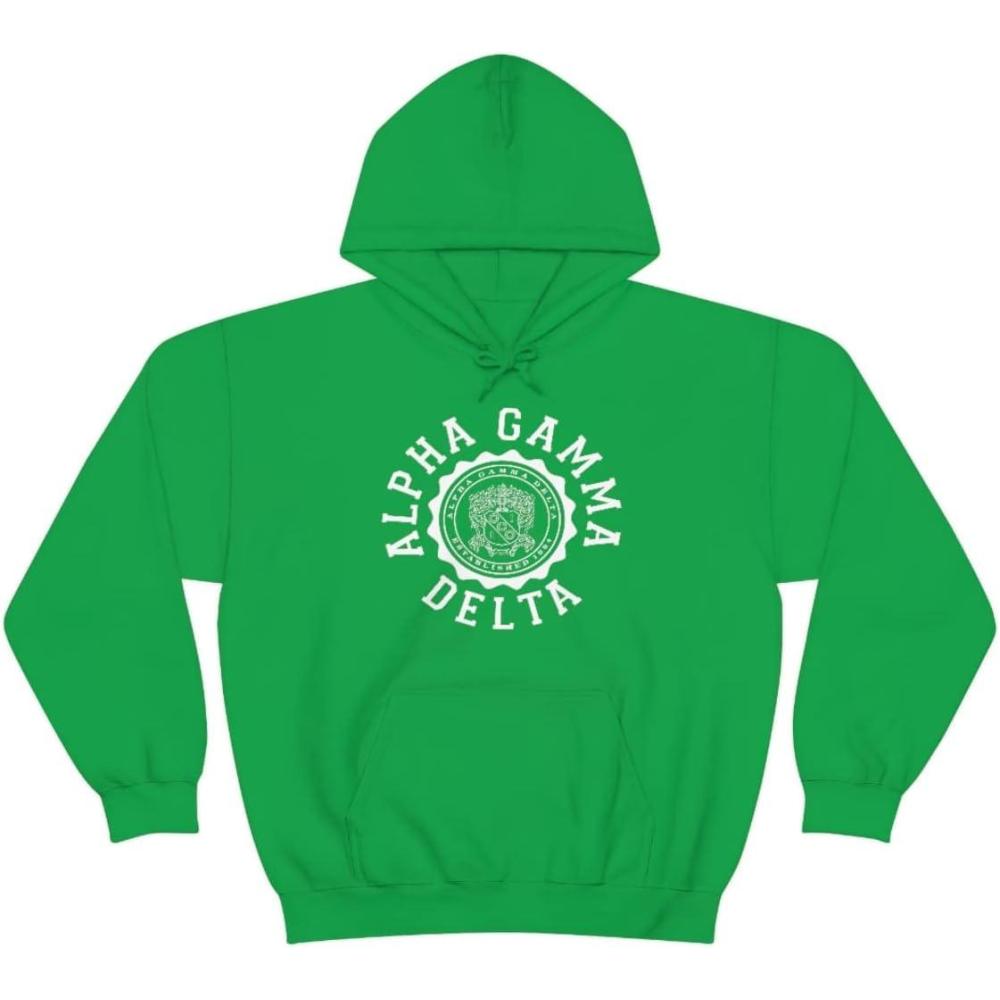 imageGreekgear Alpha Gamma Delta Unisex College Seal HoodieIrish Green