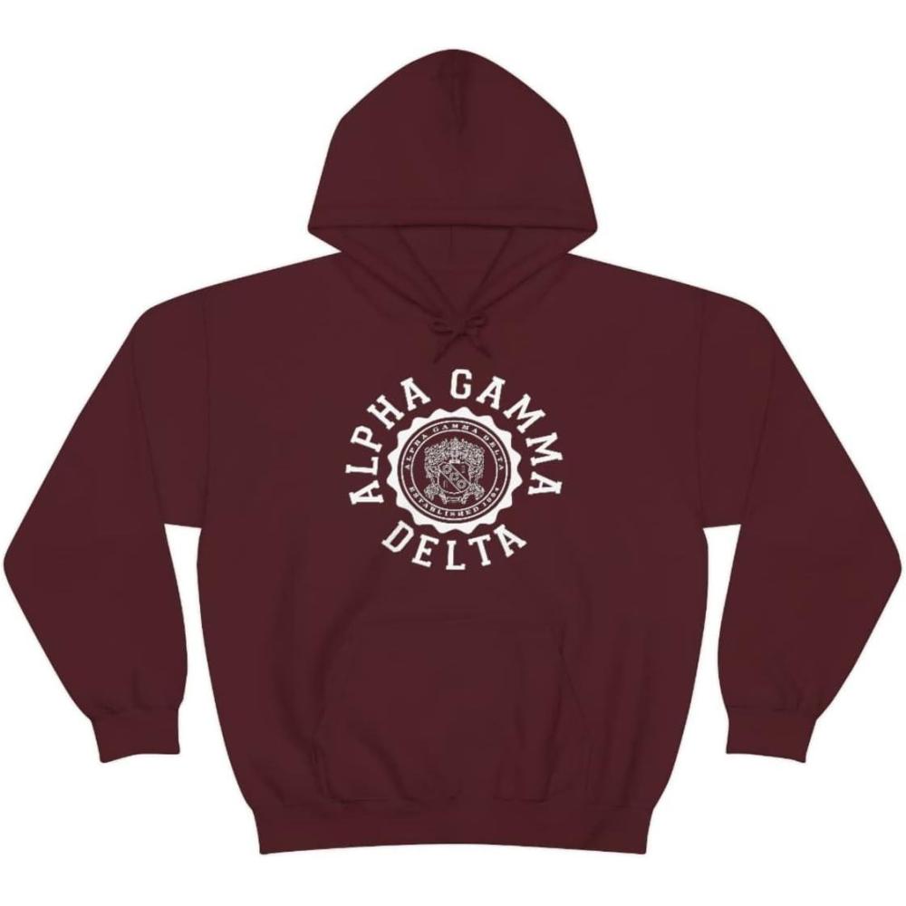imageGreekgear Alpha Gamma Delta Unisex College Seal HoodieMaroon