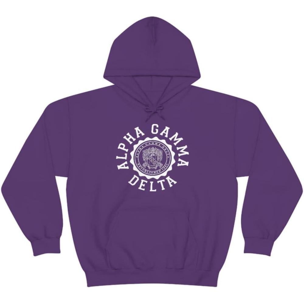 imageGreekgear Alpha Gamma Delta Unisex College Seal HoodiePurple