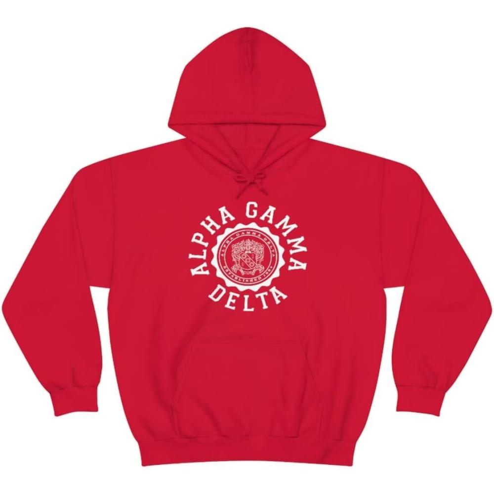 imageGreekgear Alpha Gamma Delta Unisex College Seal HoodieRed