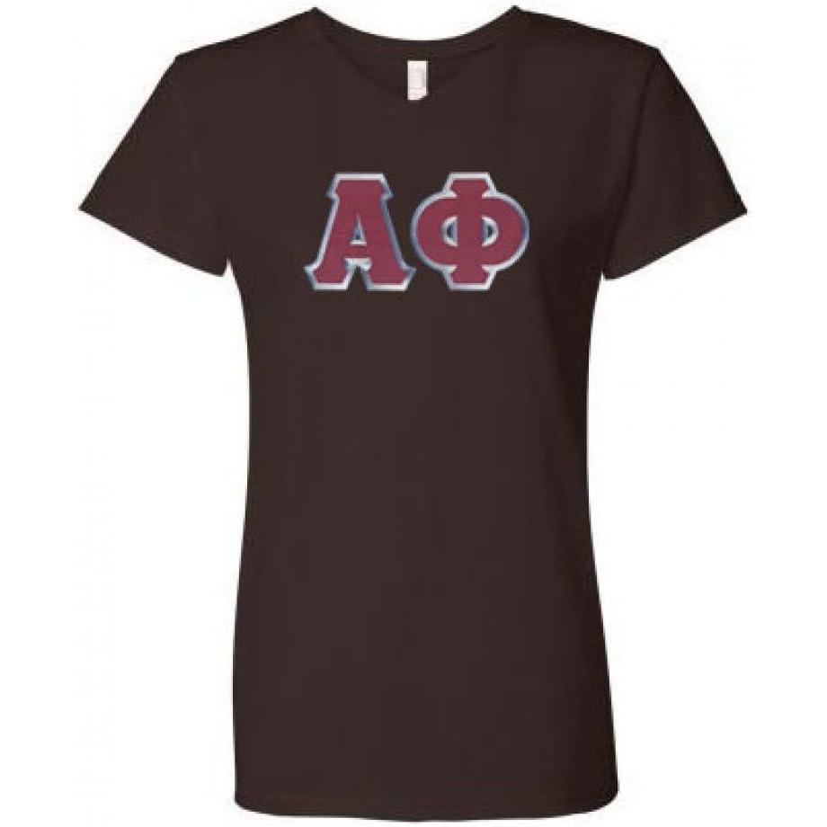 imageGreekgear Alpha Phi Lettered V Neck TeeBrown