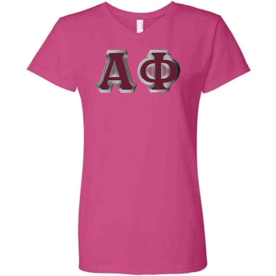 imageGreekgear Alpha Phi Lettered V Neck TeeDark Fuchsia