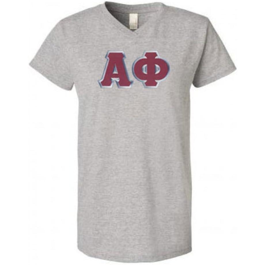 imageGreekgear Alpha Phi Lettered V Neck TeeHeathered Nickel
